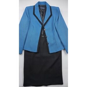 Evan Picone Women's Size 12 Skirt‎ Suit Blue Black Polka Dot Blazer Set